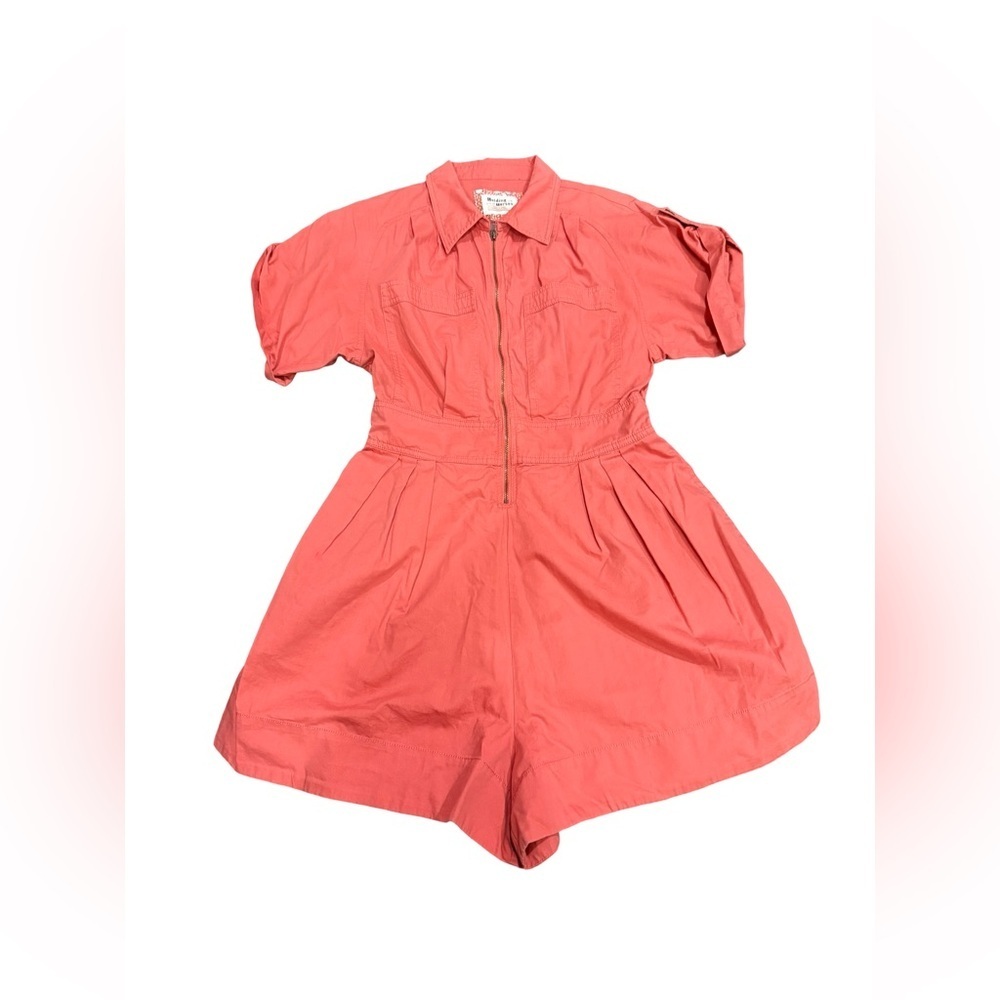 Anthropologie Holding Horses Coral Zip Front Romper 6 Cotton Lyocell Utility - Picture 7 of 16